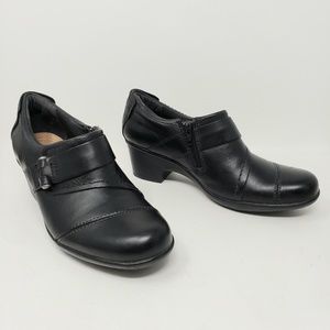 Clarks Black Leather Ankle Zip Boots Heels Booties